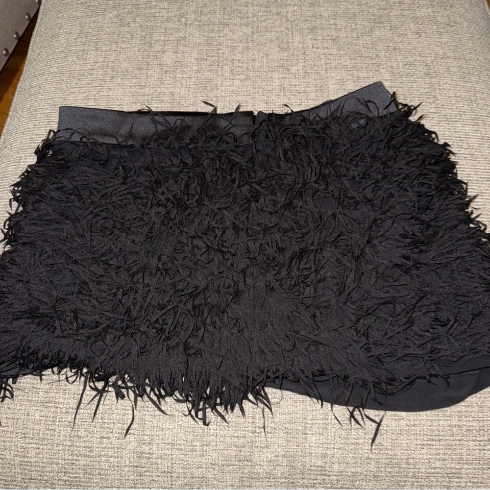 Express Black Textured Fringe Mini Skirt